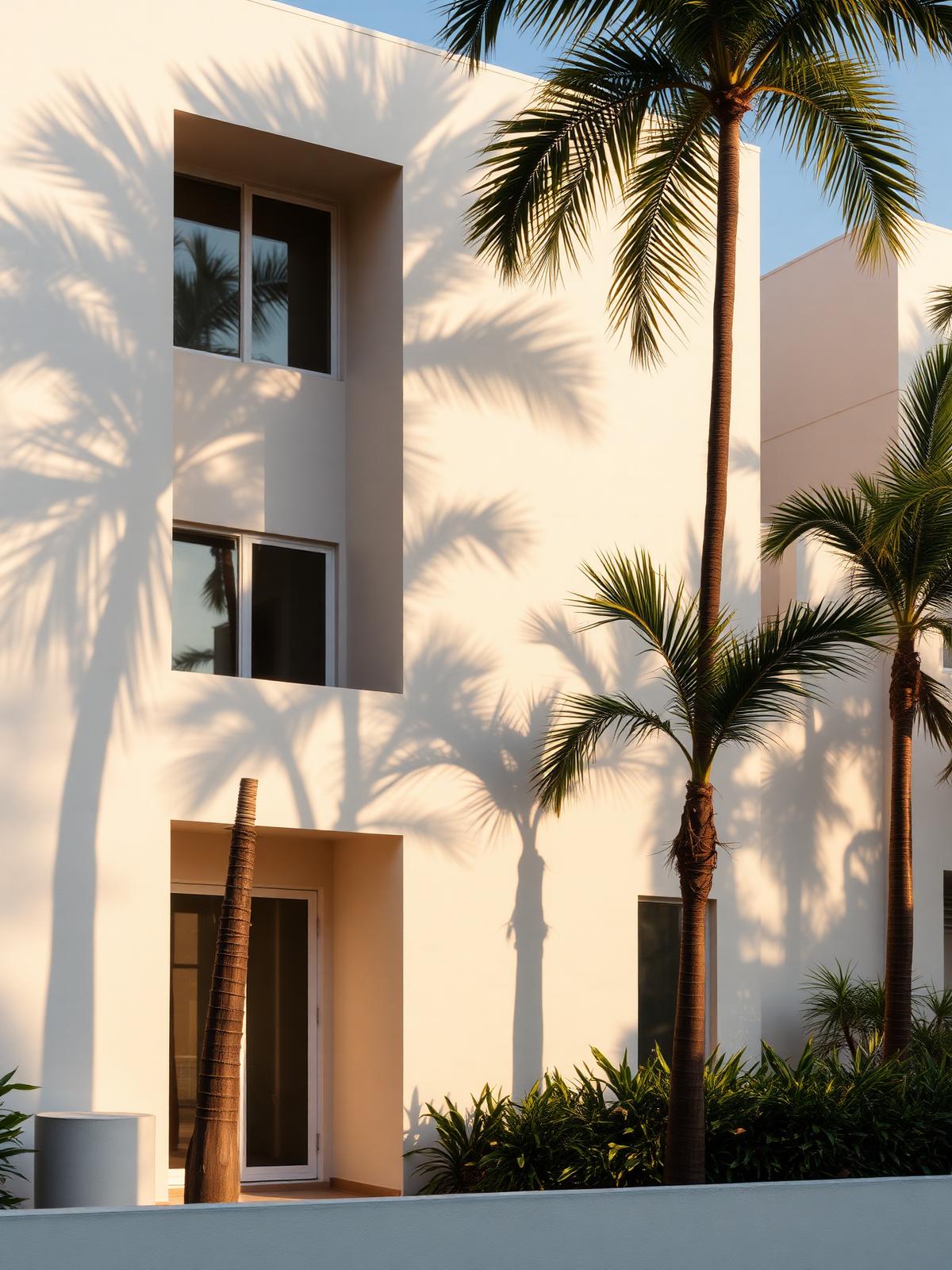 Modern minimalist residence with palm shadows in Accra
